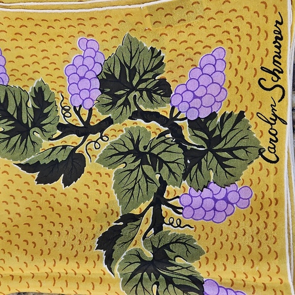 CAROLYN SCHNURER Carol Stanley Signed Original 100% Silk Handrolled Grapes Scarf